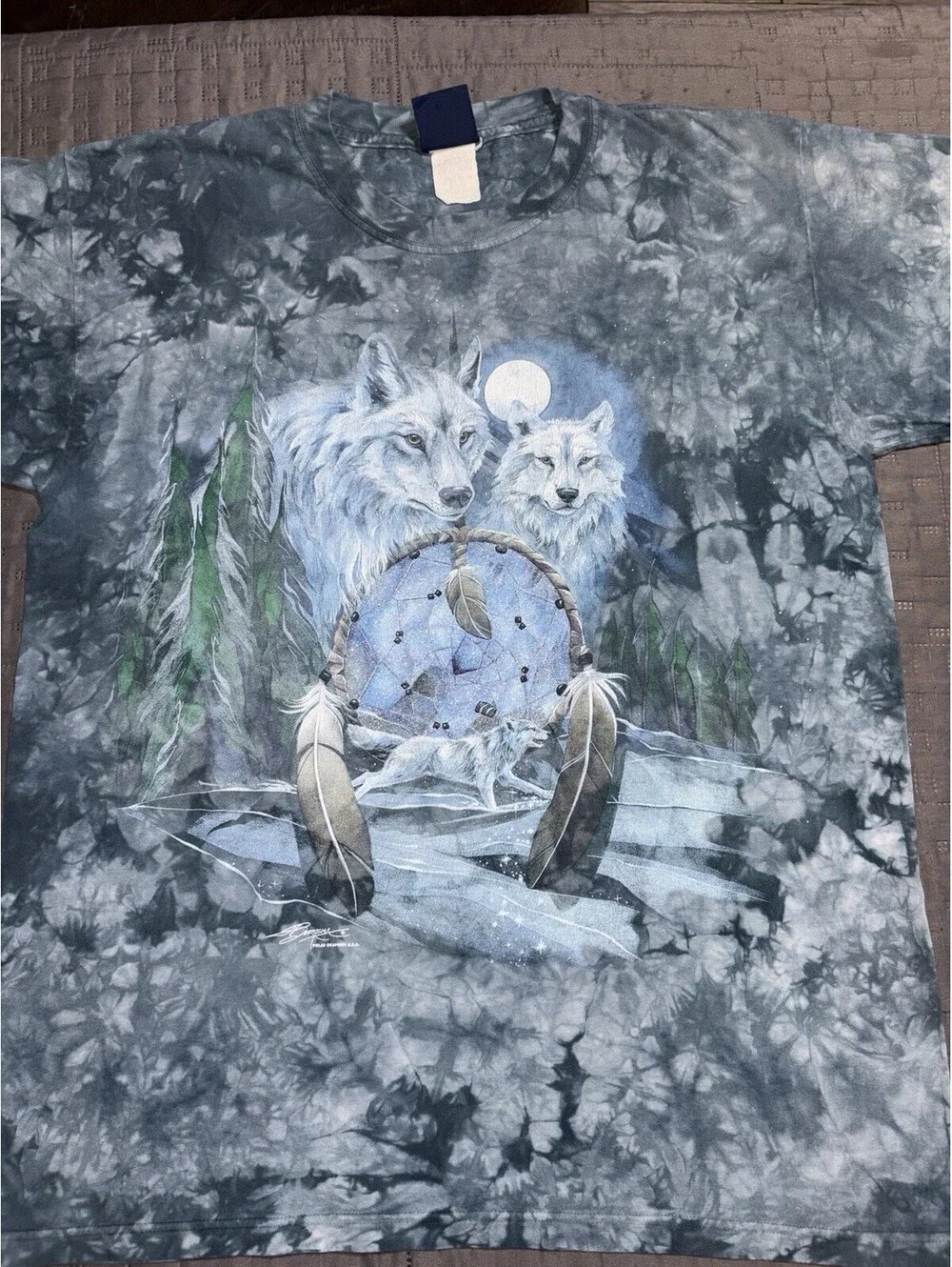 Polar Graphics tie dye Wolf Wolves Dream Catcher T Shirt Vintage tee L